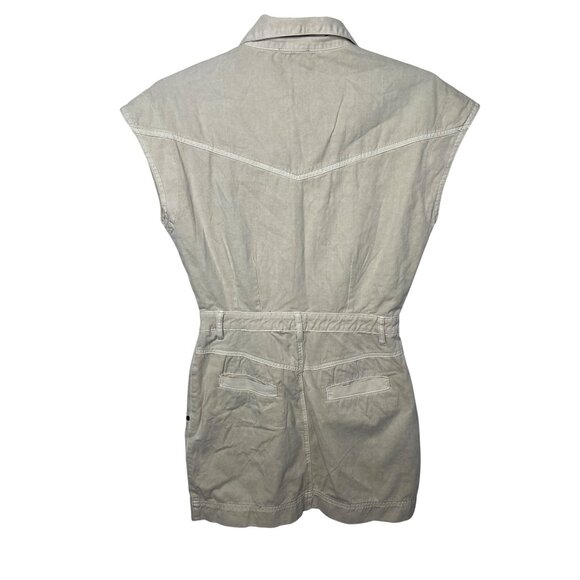 Miou Muse Utility Style Beige Cotton Romper With Button Front Pockets Medium - Picture 3 of 14